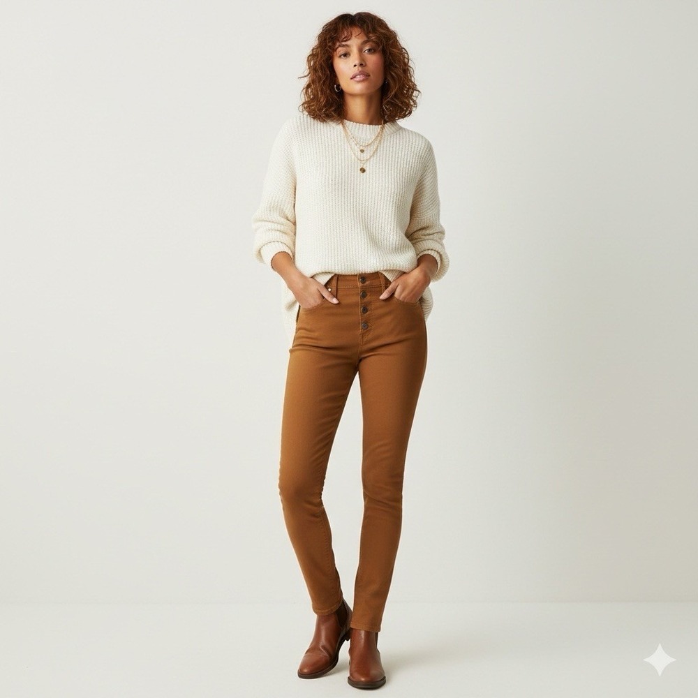 Madewell 9" Mid-Rise Skinny Jeans Button Front Cedar Brown Rust Womens Size‎ 30